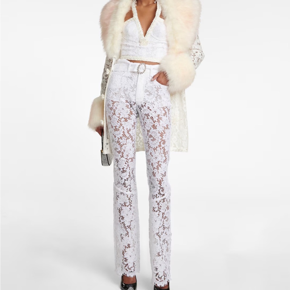 Alessandra Rich Lace Bustier Top and Lace Pants Set